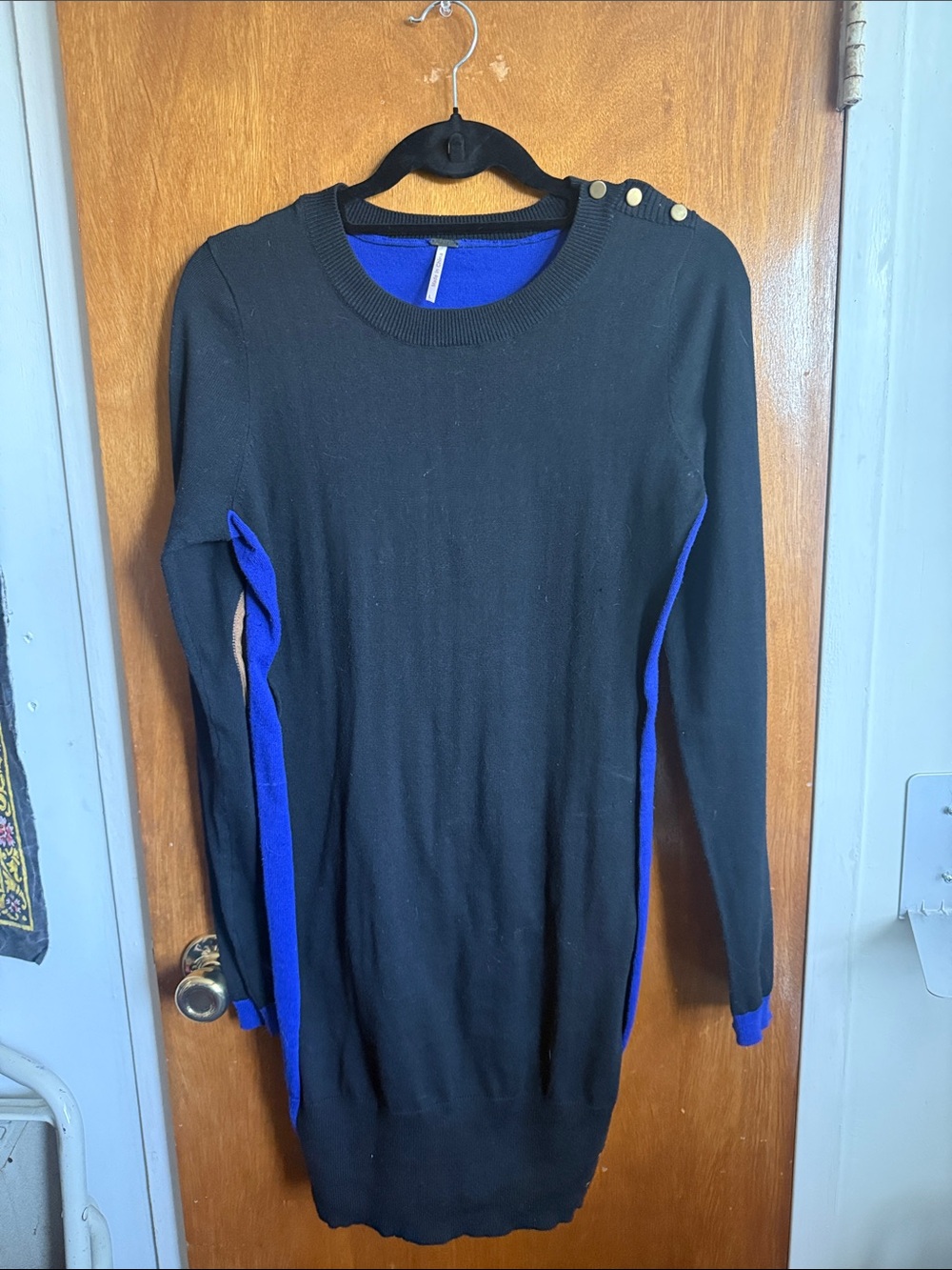 Poof - Black Sweater Dress with Royal Blue Accents